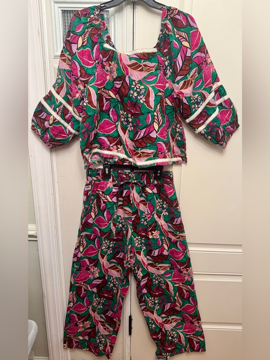 Cynthia Rowley Pants - Cynthia Rowley Pink 100% Linen Tropical Jungle Floral Pantsuit Large